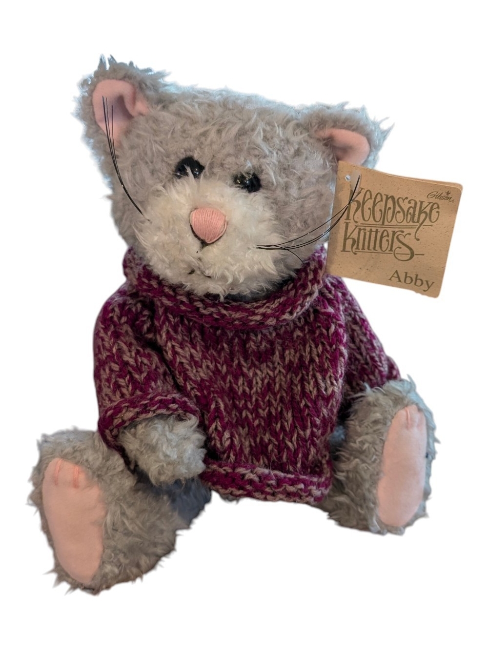 Abby Plush Cat in Burgundy Sweater